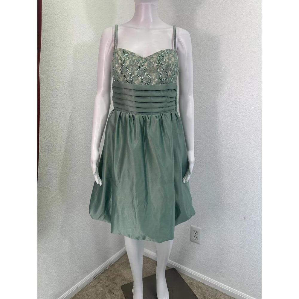 Y2k Vtg Betsey Johnson Evening Sz 6 Seafoam Green Dress Bubble Hem Satin Mini